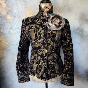 Designer Jacket Boho Baroque European Cotton Velvet Large 3D Tulle/Silk Rose